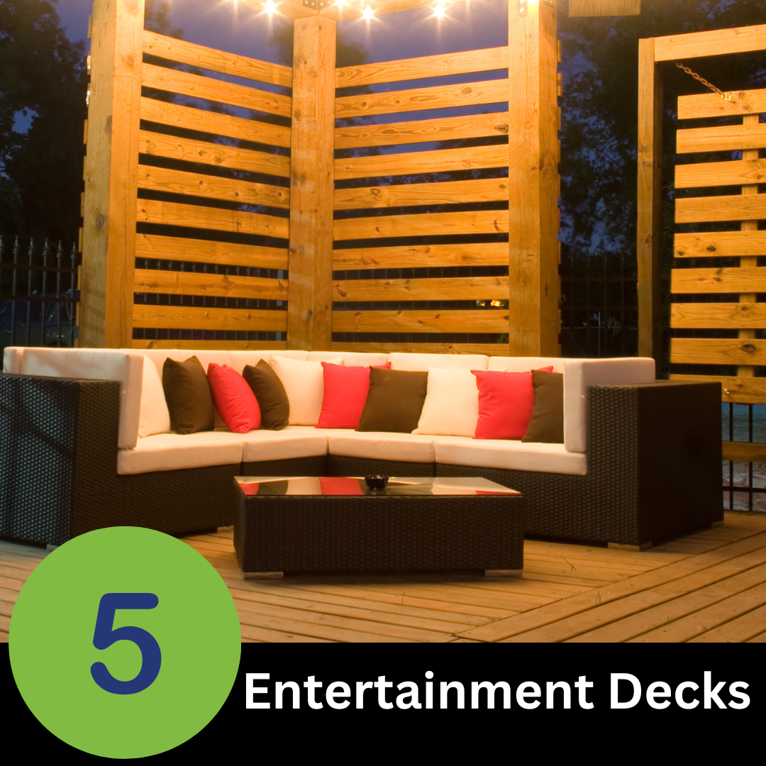 Entertainment deck with built-in seating and fire pit in High Point, NC by Roofing Exteriors Pro